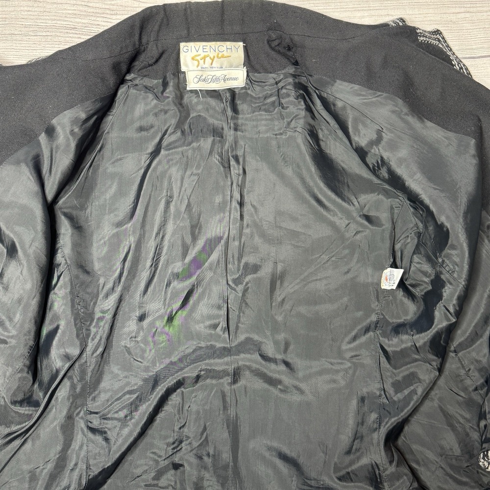 Givenchy Style Saks Fifth Avenue Vintage‎ Black White Wool Blazer USA Size 16 - Picture 6 of 9